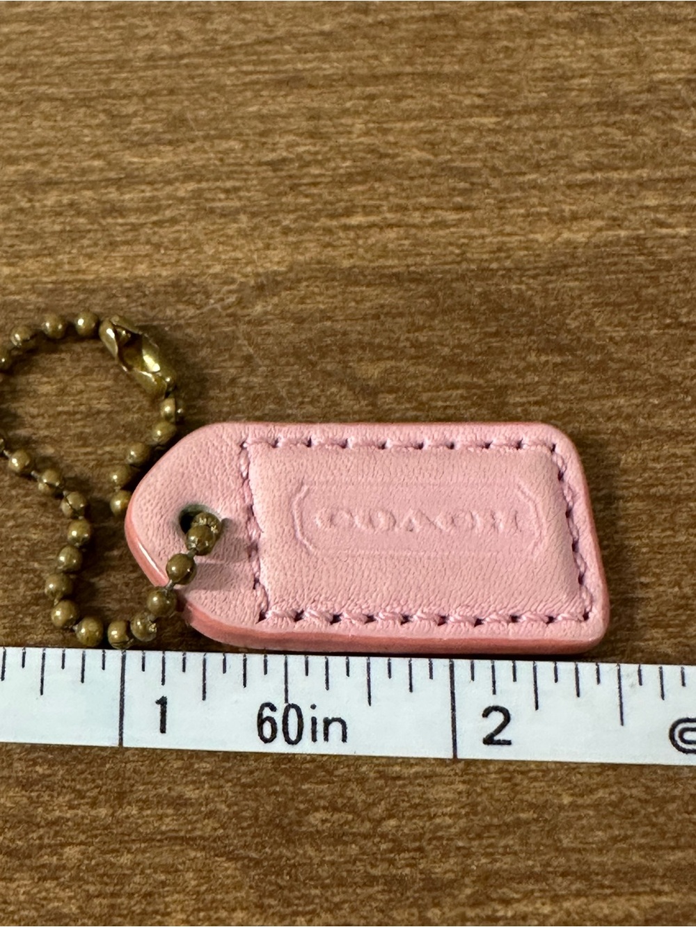 Coach Y2K Pink Leather mini Tag Charm with Brass Bead Chain - Picture 3 of 3